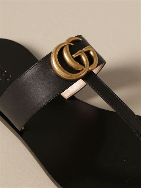 gucci marmont flat leather sandals black|Gucci Marmont sandals review.